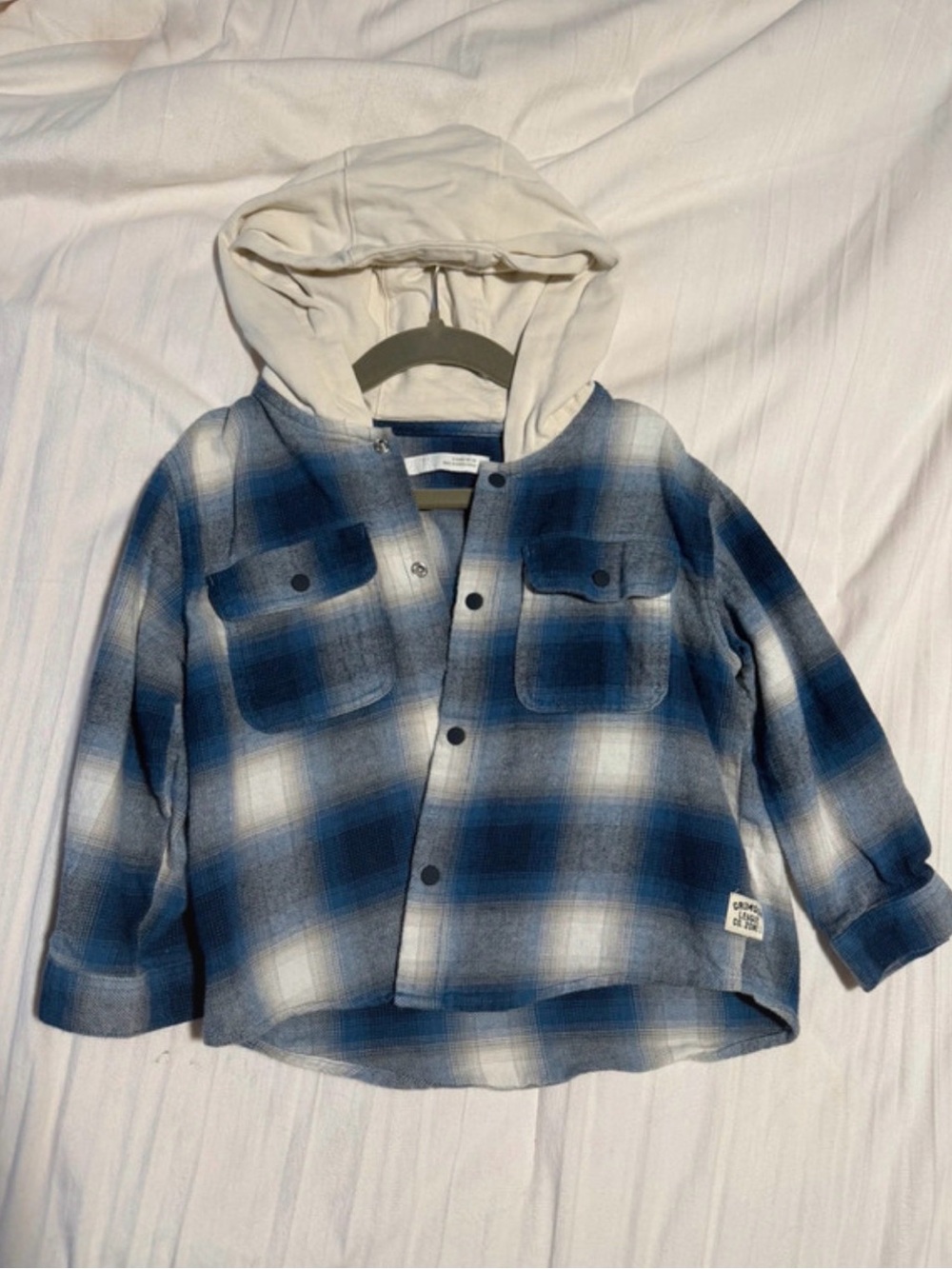 Zara Blue and Cream Plaid Hooded Shirt Jacket - Kids